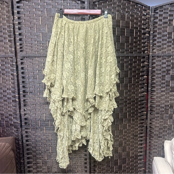Jaded Gypsy green lace ruffle tiered skirt one size boho bohemian - Picture 4 of 7